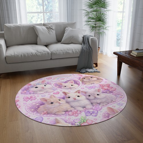 Cute bunnies round rug pink - bunnies,
