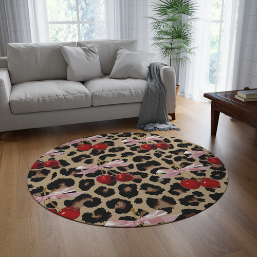 Leopard cherry bows rug - leopard,