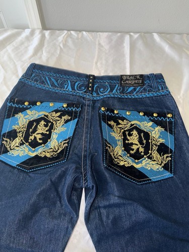Black carpet embroidered jeans - black,